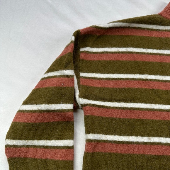 MADEWELL Small Striped Mock Neck Wool Sweater Brown Green Casual Pullover Top - Picture 15 of 16
